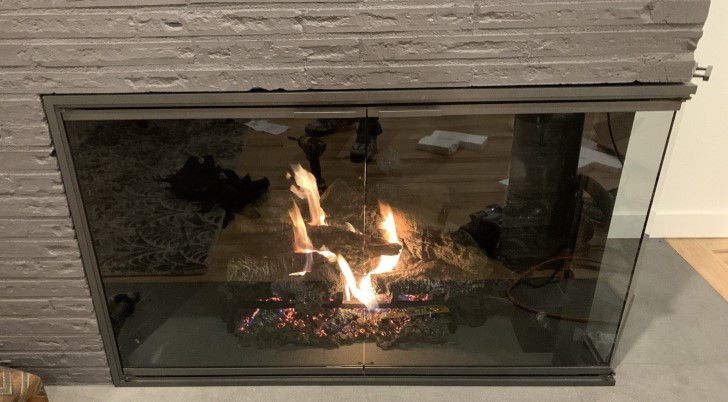 Stiletto Corner Masonry Fireplace Door - Customer Installed