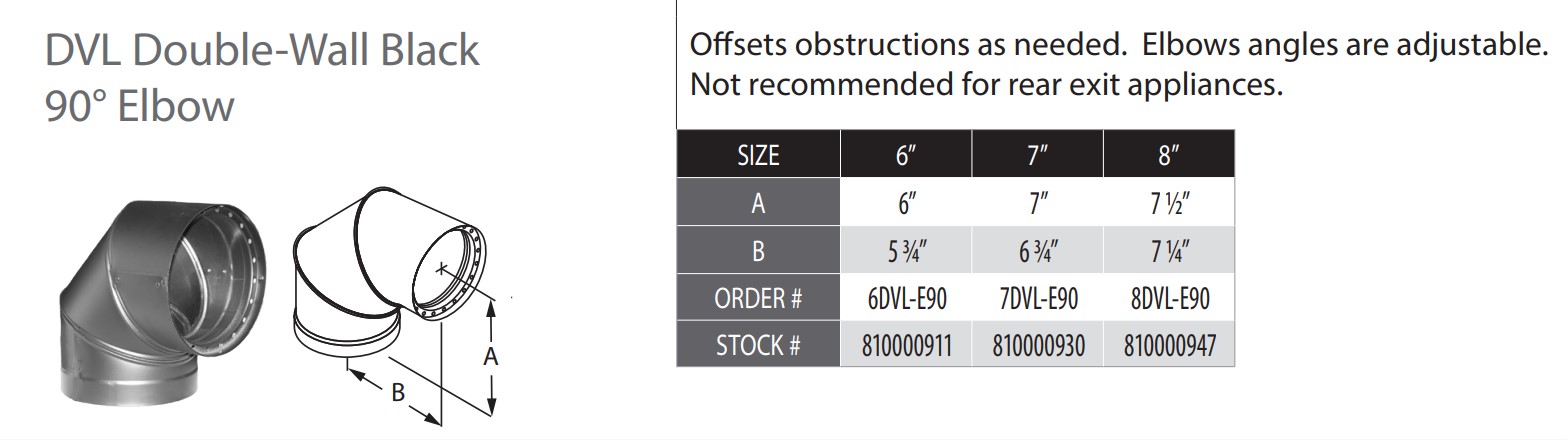 6 DVL Double-Wall 90° Double-Wall Black Elbow