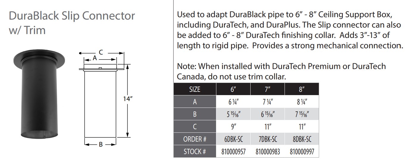 DuraBlack 6 in. x 14 in. Single-Wall Chimney Stove Pipe Slip Connector with  Trim Collar