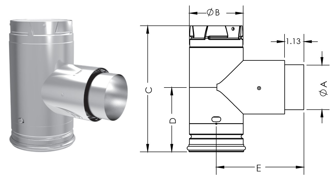 DuraVent 4PVP-T PelletVent Pro 4 Single Tee with Clean-Out Cap Galvalume