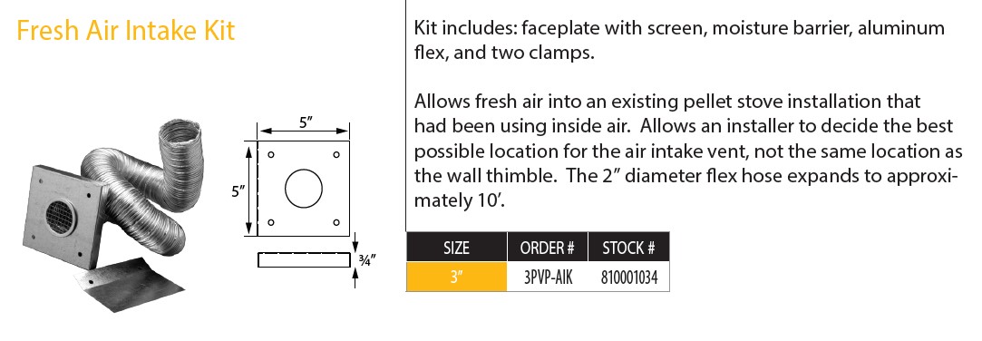 Rock-Vent Pellet Pipe 3 Fresh Air Intake Kit