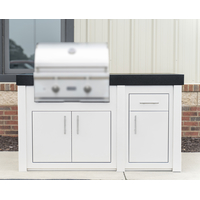 62" Palawan Outdoor Kitchen Island White Finish Graphite Countertop (Left Cut Out)