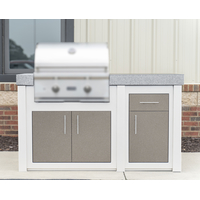 62" Palawan Outdoor Kitchen Island White Finish Champagne Components Granite Countertop (Left Cut Out)