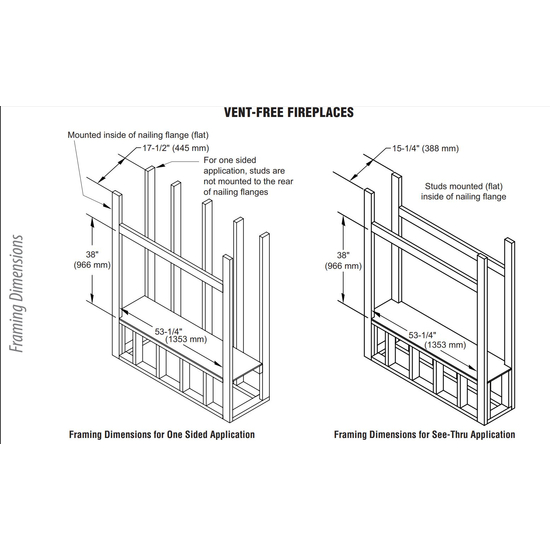 43" Linear Vent Free Gas Fireplace Framing Dimensions