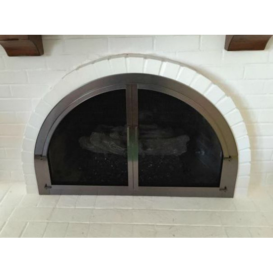 Full Arch Masonry Wood Burning FIreplace Glass Door